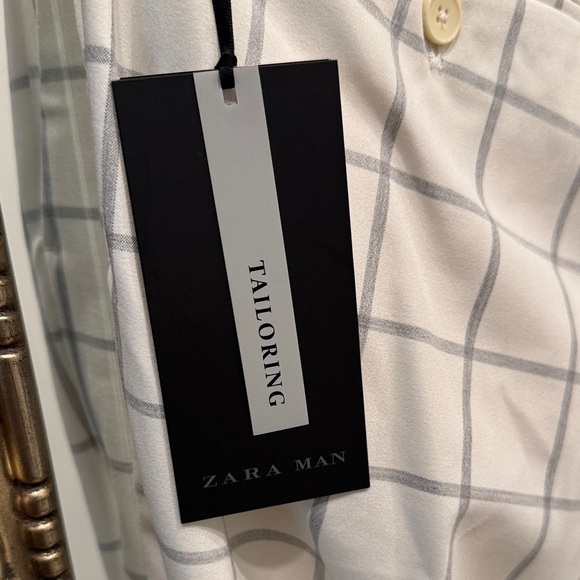 Zara Men's White Grid Pattern Chinos - Picture 3 of 6